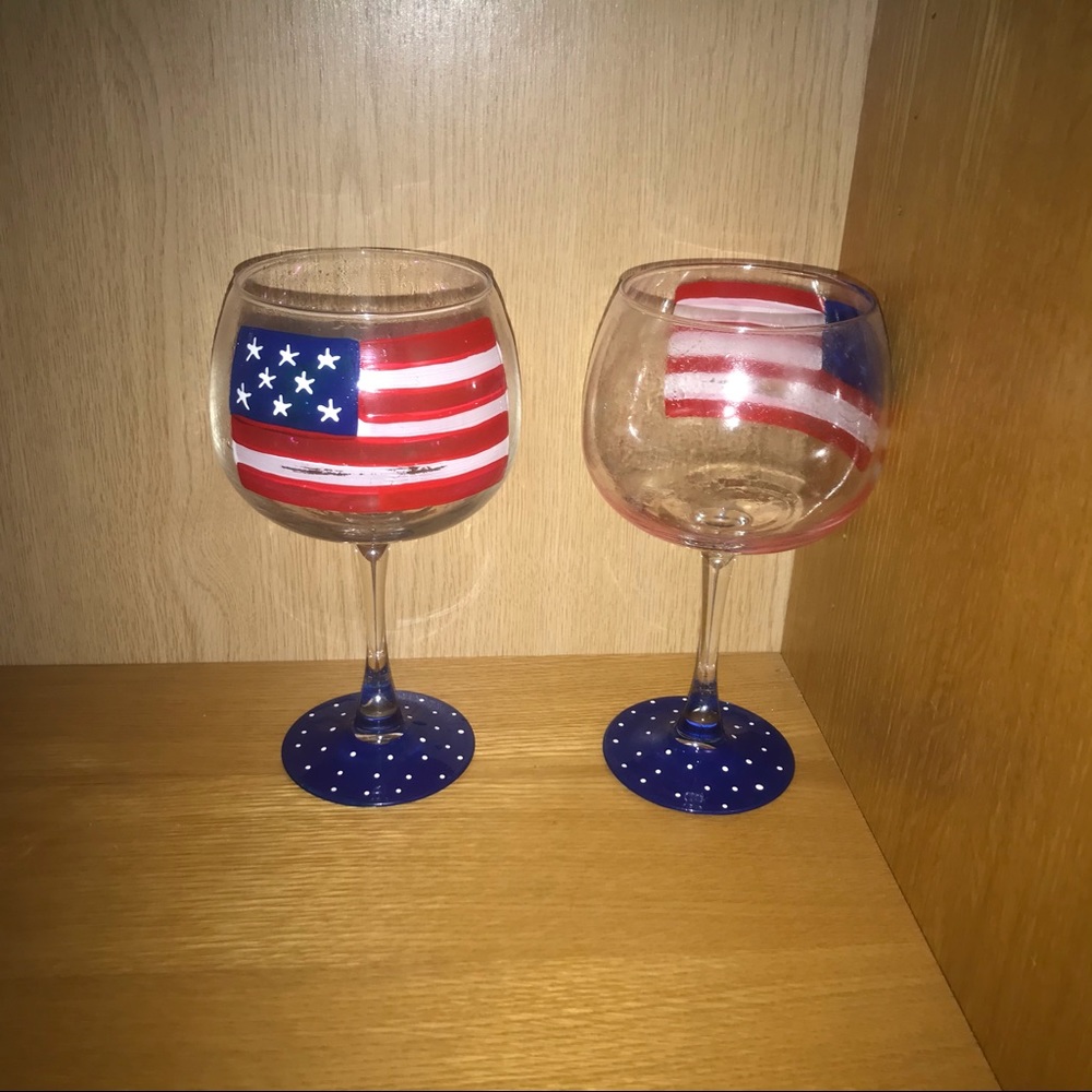 New 2 Modern Flag Wine Glasses Desert Cups Americana - Picture 9 of 16